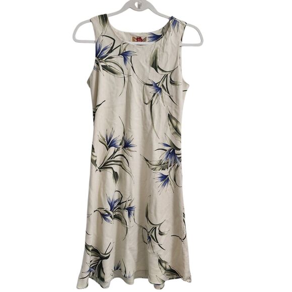Hilo Hattie Tank Dress Womens Small Cream Hawaiian Silk Floral Sleeveless Aloha - Picture 1 of 8